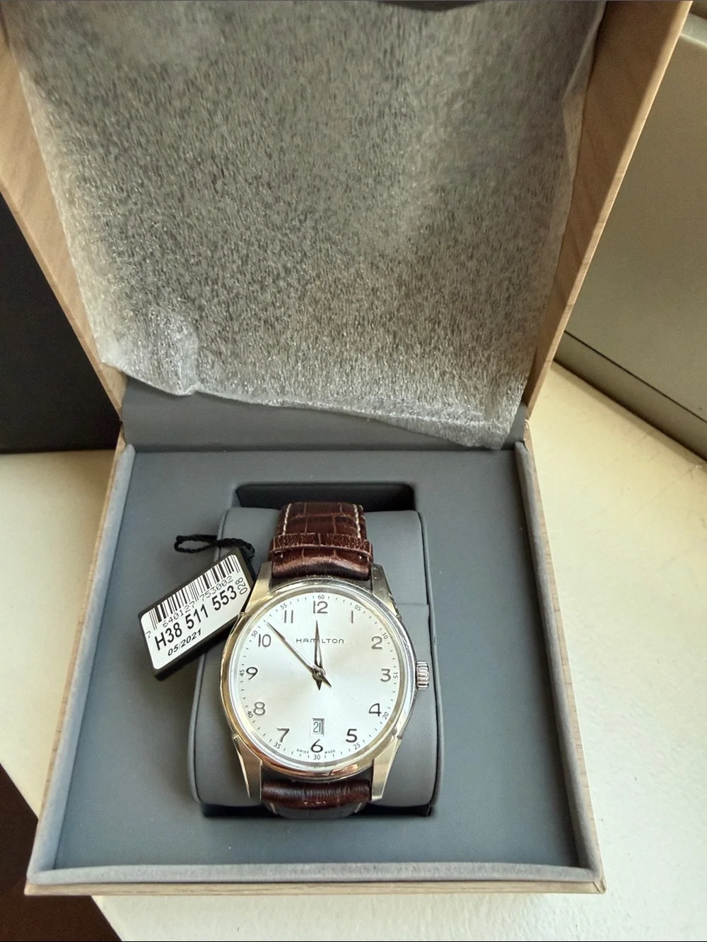 Hamilton Men's Silver Case Watch with Brown Leather Strap